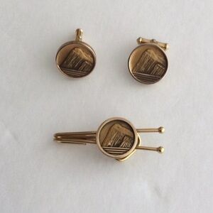Vintage The Rock of Gibraltar Cuff links and Tie Clip 12k GF